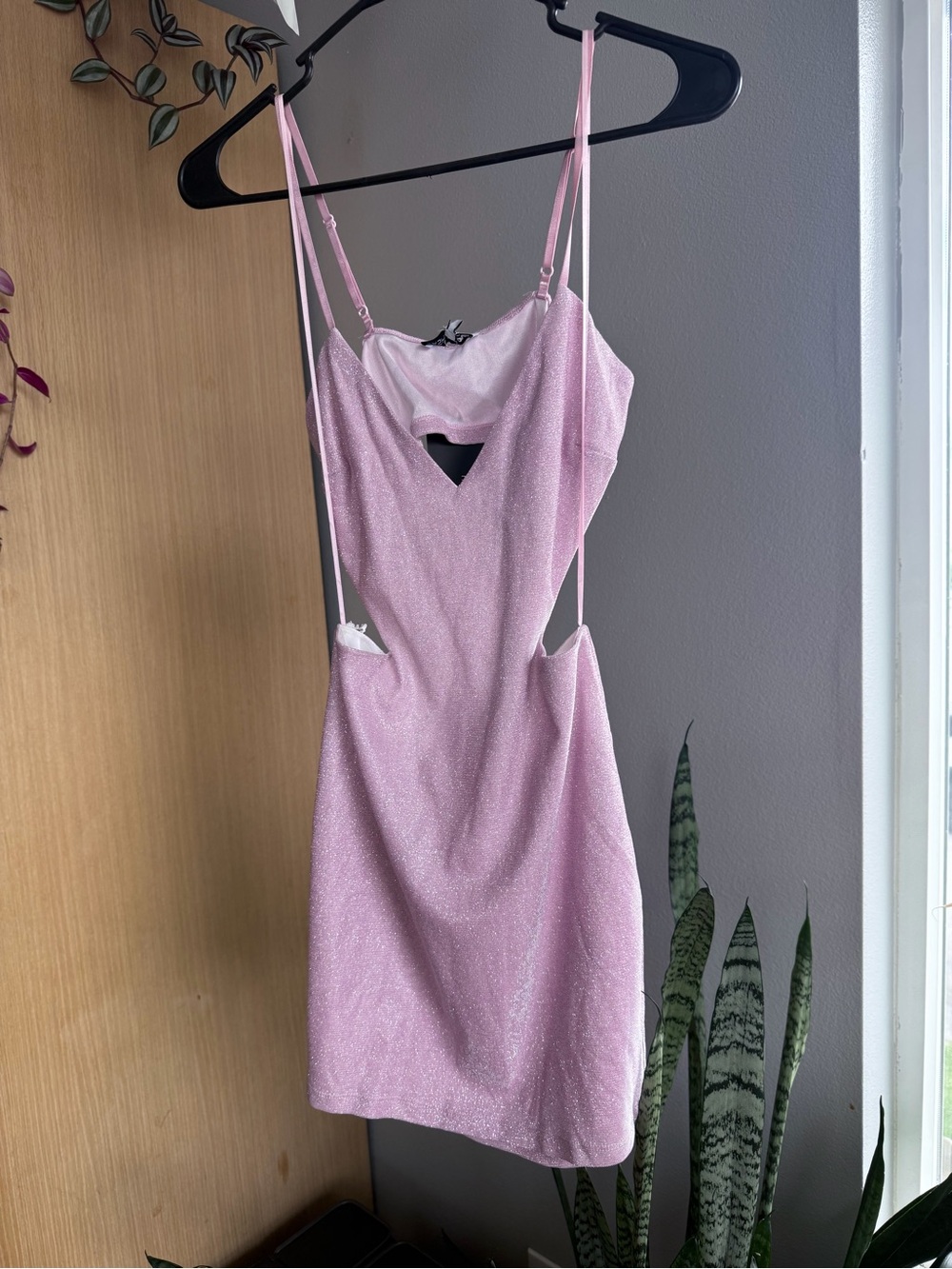 Fashion Nova Shimmery Light Pink Mini Dress with Cutout
